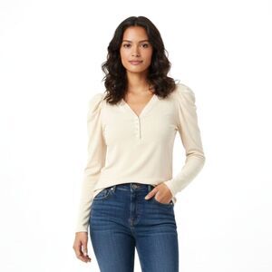 NWT Design 365 Puff Sleeve Henley Knit Top - Size XL